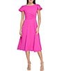 Color:Power Pink - Image 1 - Flutter Crepe Round Neckline Short Flutter Sleeve Dress