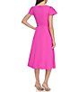 Color:Power Pink - Image 2 - Flutter Crepe Round Neckline Short Flutter Sleeve Dress