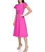 Color:Power Pink - Image 3 - Flutter Crepe Round Neckline Short Flutter Sleeve Dress
