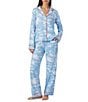 Color:Blue/White - Image 1 - Knit Cloud Logo Print Long Sleeve Notch Collar Pajama Set