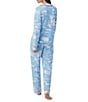Color:Blue/White - Image 2 - Knit Cloud Logo Print Long Sleeve Notch Collar Pajama Set