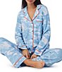 Color:Blue/White - Image 4 - Knit Cloud Logo Print Long Sleeve Notch Collar Pajama Set