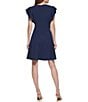 Color:Navy - Image 2 - Petite Size Short Flutter Sleeve Round Neck Scuba Crepe Fit and Flare Dress