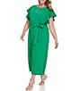 Color:Apple Green - Image 3 - Dkny Plus Size Short Flutter Sleeve Crew Neck Tie Waist Cropped Leg Jumpsuit