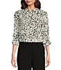 Color:Black/Ivory - Image 1 - Printed Collared Neck Long Sleeve Shirt