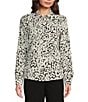 Color:Black/Ivory - Image 3 - Printed Collared Neck Long Sleeve Shirt