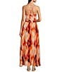 Color:Orange Blossom - Image 2 - Printed Satin Halter Neckline Ruched Bodice Maxi Dress