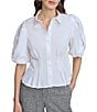 Color:White - Image 1 - Puff Sleeve Button Up Shirt