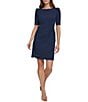Color:Navy - Image 1 - Puff Sleeve Crepe Faux Wrap Dress