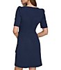 Color:Navy - Image 2 - Puff Sleeve Crepe Faux Wrap Dress