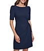 Color:Navy - Image 3 - Puff Sleeve Crepe Faux Wrap Dress