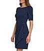 Color:Navy - Image 4 - Puff Sleeve Crepe Faux Wrap Dress