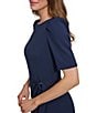 Color:Navy - Image 5 - Puff Sleeve Crepe Faux Wrap Dress