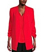 Color:Flame - Image 1 - Scuba Crepe Ruched 3/4 Ruched Sleeve Open Front Jacket