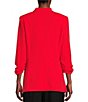 Color:Flame - Image 2 - Scuba Crepe Ruched 3/4 Ruched Sleeve Open Front Jacket