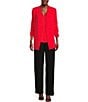 Color:Flame - Image 3 - Scuba Crepe Ruched 3/4 Ruched Sleeve Open Front Jacket