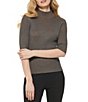 Color:Graphite Luggage - Image 1 - Short Sleeve Mock Neck Ribbed Knit Top
