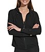 Color:Black - Image 4 - Sport Long Sleeve Full Zip Mini Slub Waffle Pocketed Hoodie