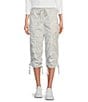 Color:Camo Steel Grey - Image 1 - Sport Peached Poplin Ribbed Waist Camo Print Convertible Cinched Cargo Capri Pull-On Pant