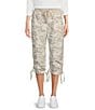 Color:Camo Sand - Image 1 - Sport Peached Poplin Ribbed Waist Camo Print Convertible Cinched Cargo Capri Pull-On Pant