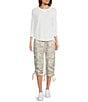Color:Camo Sand - Image 3 - Sport Peached Poplin Ribbed Waist Camo Print Convertible Cinched Cargo Capri Pull-On Pant