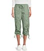 Color:Lily Pad - Image 1 - Sport Peached Poplin Ribbed Waist Convertible Cinched Cargo Capri Pull-On Pant