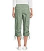 Color:Lily Pad - Image 2 - Sport Peached Poplin Ribbed Waist Convertible Cinched Cargo Capri Pull-On Pant