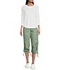 Color:Lily Pad - Image 3 - Sport Peached Poplin Ribbed Waist Convertible Cinched Cargo Capri Pull-On Pant