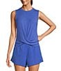 Color:Amparo Blue - Image 1 - Sport Platinum Ribbed Twisted Front Crossover Tank