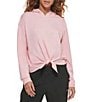 Color:Rosewater - Image 1 - Sport Yoga Terry Tie Front Cropped Long Sleeve Hoodie