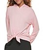 Color:Rosewater - Image 3 - Sport Yoga Terry Tie Front Cropped Long Sleeve Hoodie