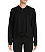Color:Black - Image 1 - Sport Yoga Terry Tie Front Cropped Long Sleeve Hoodie