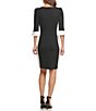 Color:Black/Ivory - Image 2 - Stretch Color Block Ruffle 3/4 Sleeve Sheath Dress