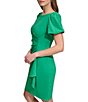 Color:Apple Green - Image 4 - Stretch Crepe Boat Neckline Short Puff Sleeve Ruched Front Sheath Dress