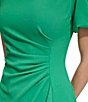 Color:Apple Green - Image 5 - Stretch Crepe Boat Neckline Short Puff Sleeve Ruched Front Sheath Dress