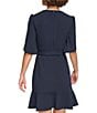Color:Navy - Image 2 - Stretch Crepe Jersey Surplice V Neckline 3/4 Tulip Sleeve Dress