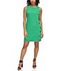 Color:Apple Green - Image 1 - Stretch Crew Neck Sleeveless Side Button Shift Dress