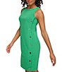Color:Apple Green - Image 3 - Stretch Crew Neck Sleeveless Side Button Shift Dress