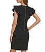 Color:Black - Image 2 - Stretch V-Neck Short Flutter Sleeve Sheath Dress