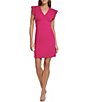 Color:Pink Glass - Image 1 - Stretch V-Neck Short Flutter Sleeve Sheath Dress