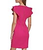 Color:Pink Glass - Image 2 - Stretch V-Neck Short Flutter Sleeve Sheath Dress