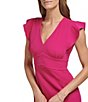 Color:Pink Glass - Image 3 - Stretch V-Neck Short Flutter Sleeve Sheath Dress