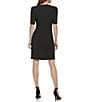 Color:Black - Image 2 - Surplice V-Neck Short Puffed Sleeve Twisted Waist Stretch Faux Wrap Dress