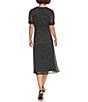 Color:Black/Cream - Image 2 - V-Neck Short Sleeve Dotted Chiffon Aline Midi Dress