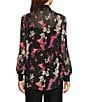 Color:Black/Shocking Pink - Image 2 - Woven Printed Button Down Collar Long Sleeve Blouse