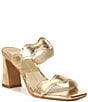 Color:Gold Distressed Leather - Image 1 - Ilva Distressed Metallic Leather Wavy Band Slide Sandals