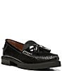 Color:Black - Image 1 - Lenny Crinkle Patent Leather and Calf Hair Tassel Platform Penny Loafers