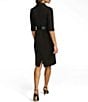 Color:Black - Image 2 - 3/4 Sleeve V-Neck Belted Crepe Faux Wrap Dress