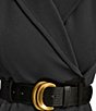 Color:Black - Image 4 - 3/4 Sleeve V-Neck Belted Crepe Faux Wrap Dress