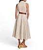 Color:Natural - Image 2 - Linen Sleeveless Point Collar V-Neck Side Pocket Belted A-Line Pleated Button Front Midi Dress